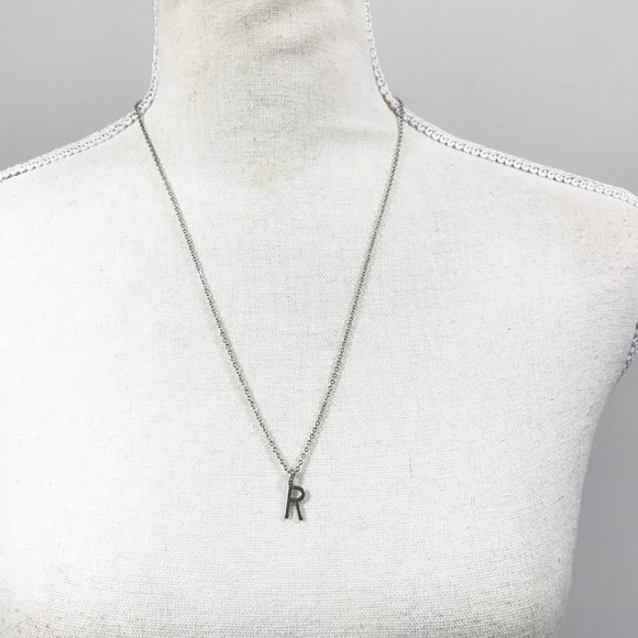 Inital R Pendant Necklace Silver with Rhinestones - Picture 3 of 4